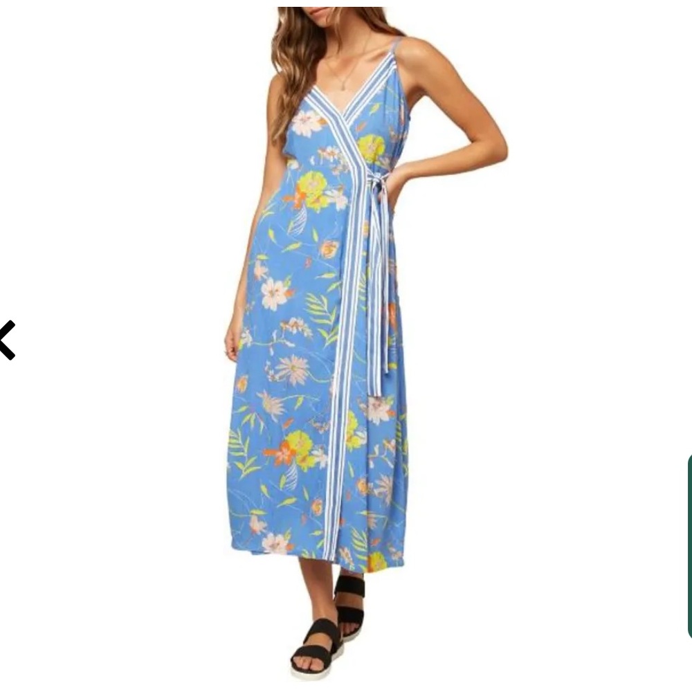 O'Neill Palmie Blue Floral Sleeveless Printed Maxi Wrap Dress - Size Large